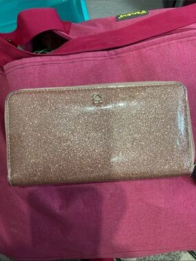 kate spade Glitter Zip-Around Wallet in Rose
